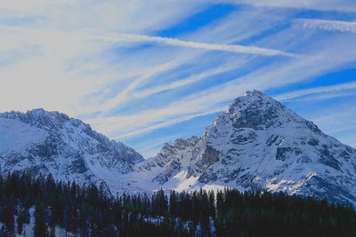 Panoramic view of snowcapped mountains against sky