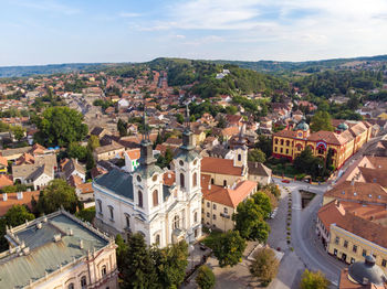 High angle view of townscape against sky