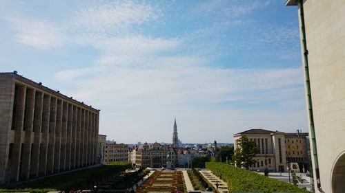 View of cityscape against cloudy sky