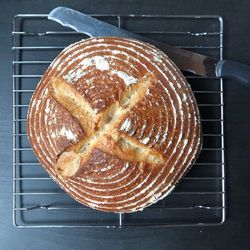 High angle view of bread in container on table
