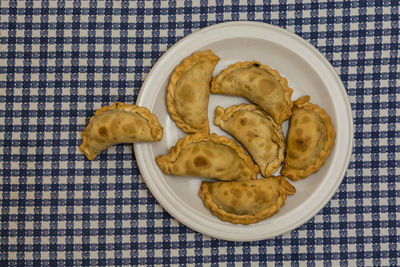 High angle view of food in plate on table