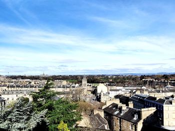 High angle shot of townscape against sky