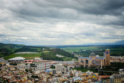 High angle view of buildings in city