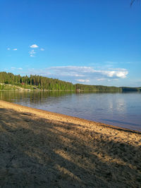 Scenic view of lake against blue sky