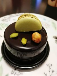 High angle view of dessert in plate on table