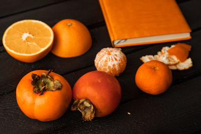 High angle view of oranges on table