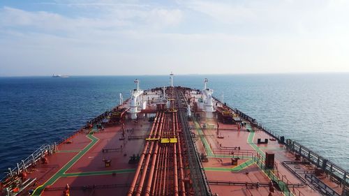 High angle view of pier over sea against sky