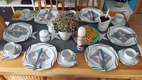 High angle view of place setting on table