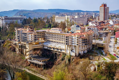 High angle view of cityscape against sky