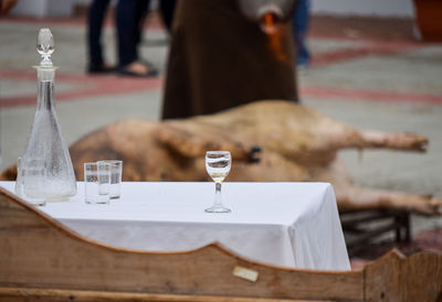 Close-up of man in plate on table