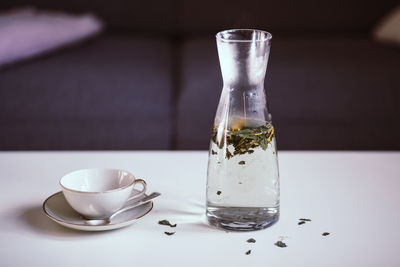 Close-up of water in glass on table