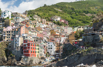 High angle view of buildings in city