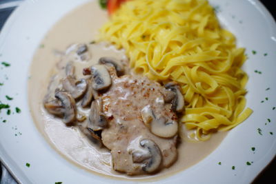 High angle view of meal served in plate