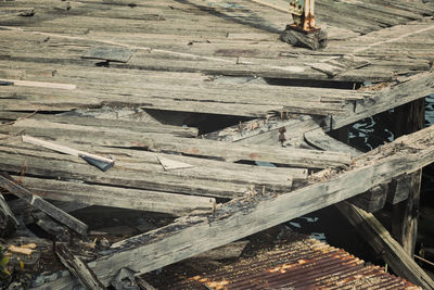 High angle view of wooden wall