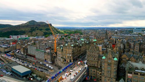 High angle view of cityscape against sky