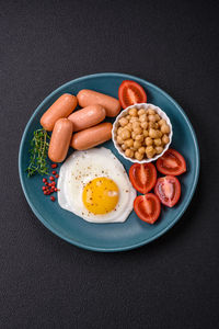 High angle view of food in plate on table