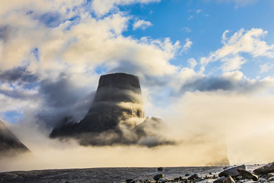 Scenic view of rocks in sea against sky