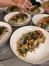 High angle view of food on table