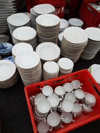 High angle view of glasses on table