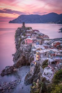 Scenic view of sea against sky at sunset