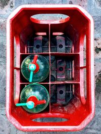 Close-up of red telephone booth