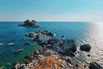 Scenic view of sea against clear sky