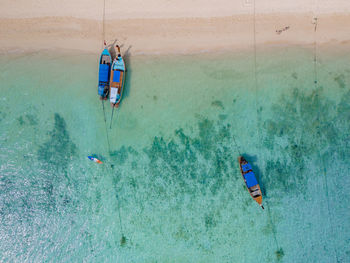 High angle view of people swimming in sea