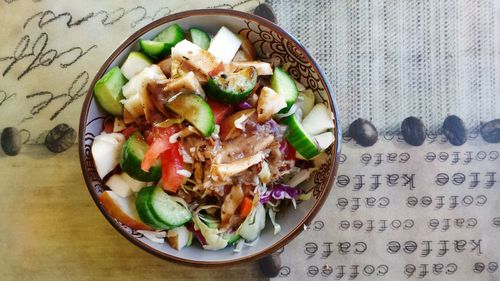 High angle view of food served in bowl