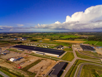 High angle view of agricultural field against sky