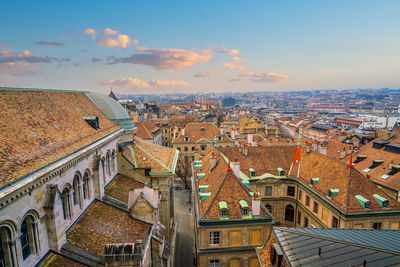 High angle view of townscape against sky