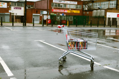 Abandoned shopping trolley on the road