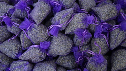 Full frame shot of fresh purple flowers in market