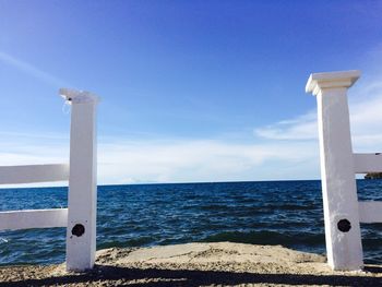 Scenic view of sea against blue sky