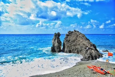 Scenic view of sea against cloudy sky