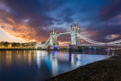 The skyline of london after sunset time. tower bridge and thames riverside