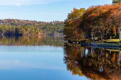 Scenic view of lake against sky during autumn