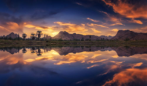 Scenic view of lake against sky during sunset