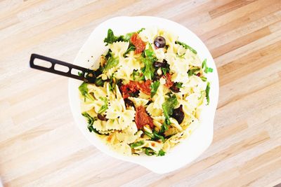 High angle view of salad in plate on table