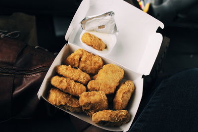 Directly above shot of food in paper box