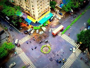 High angle view of city street