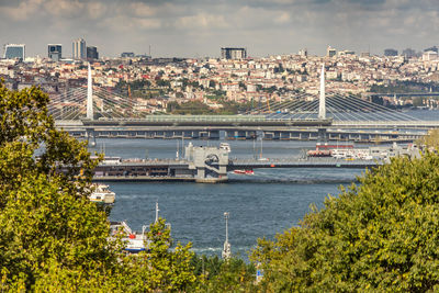 High angle view of bridge over river in city