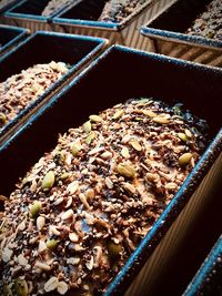 High angle view of chocolate cake in container