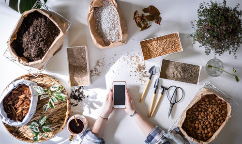 High angle view of food on table