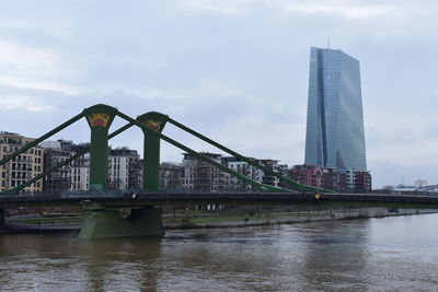 Low angle view of bridge over river against sky