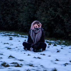 Portrait of woman in snow