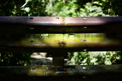 Close-up of rusty metal railing