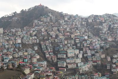 High angle shot of townscape against sky