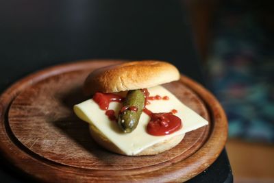 Close up of burger on plate