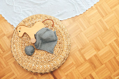 High angle view of hat on floor