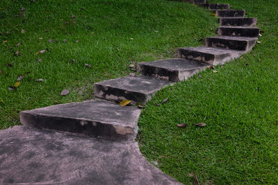 High angle view of cemetery on steps
